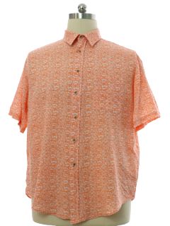 1990's Mens Linen Cotton Blend Graphic Print Shirt
