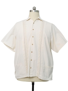 1990's Mens Heavy Cotton Guayabera Style Sport Shirt