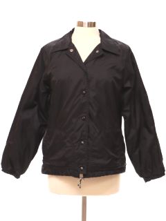 1990's Womens Black Nylon Windbreaker Snap Front Jacket