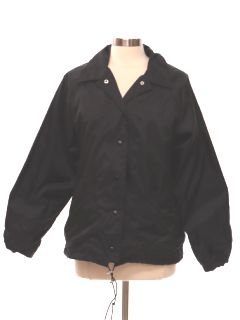 1990's Womens Black Nylon Windbreaker Snap Front Jacket