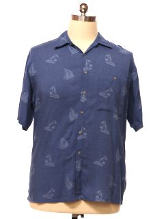1990's Mens Sailing Theme Rayon Graphic Print Sport Shirt