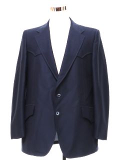 1970's Mens Dark Blue Disco Western Blazer Sport Coat Jacket