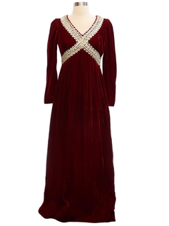 1960's Womens Velvet Cocktail or Prom Maxi Dress