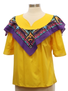 1980's Womens Mondiki Southwestern Style Square Dance Shirt