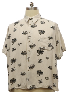 1990's Mens Linen Rayon Blend Graphic Print Sport Shirt