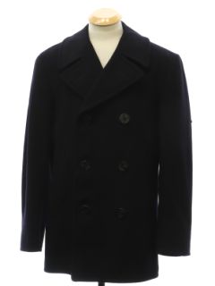 1970's Mens Black Wool Pea Coat Jacket