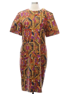 1960's Womens Oleg Cassini Designer Linen Blend Shift Dress
