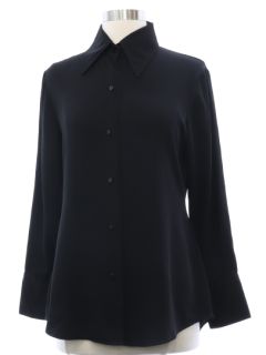1960's Womens Black Rayon Blend Mod Shirt