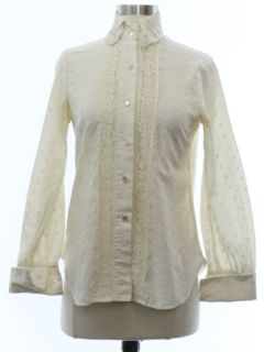 1960's Womens Edwardian Style Mod French Cuff Lace Shirt