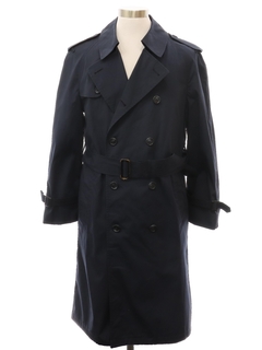 1980's Mens Double Breasted Dark Blue Trench Coat Overcoat Jacket