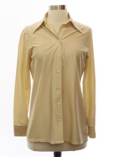 1970's Womens Shiny Nylon Solid Disco Shirt