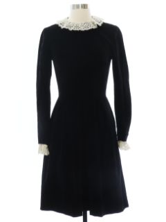 1960's Womens Black Velveteen Dress