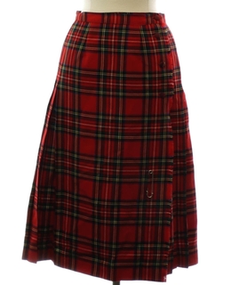 1980's Womens Wool Kilt Style Plaid Skirt
