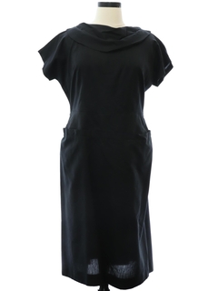 1950's Womens Black Cotton Linen Dress