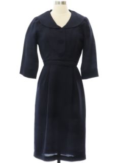 1950's Womens Leslie Fay Dark Blue Rayon Silk Blend Dress