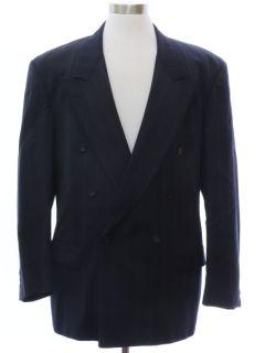 1980's Mens Hugo Boss Dark Grey Wool Swing Style Double Breasted Blazer Sport Coat Jacket